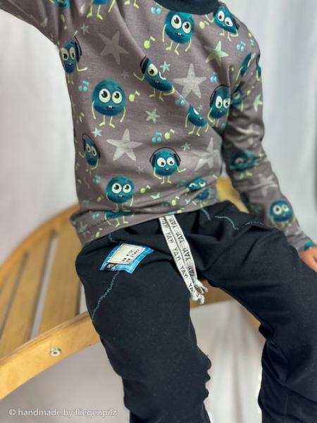 Baumwolljersey kleine Monster Petrol auf Schlamm Mrs.Mint Design by Swafing